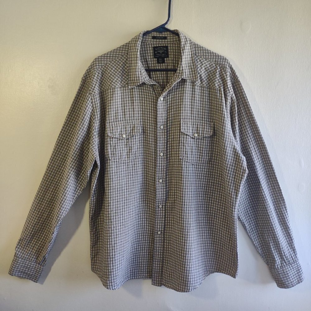 Lucky Brand Black Label Western Shirt Mens Sz XL Linen Blend Pearl Snaps